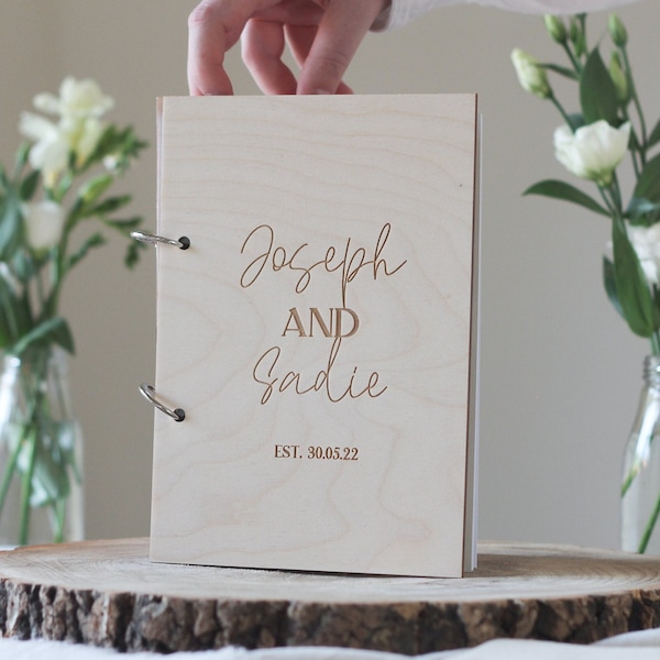 First Names Wedding Guest Book, Wooden Wedding Guest Book, Wooden Guestbook, Modern Guest Book, Personalised Guest Book, Unique