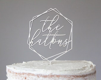 Surname Wedding Cake Topper, Minimal Wedding Cake Topper, Geometric Wedding Cake Topper, Wooden Cake Topper, Hexagon Cake Topper, Custom