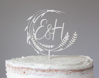 Rustic Wedding Cake Topper, Natural Wedding Topper, Monogram Wedding Topper, Wooden Cake Topper, Custom Cake Topper, Personalised Topper