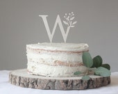 Wedding Cake Topper With Floral Initial, Monogram Wedding Topper, Botanical Wedding Topper, Wooden Cake Topper, Wedding Decor, Custom Topper