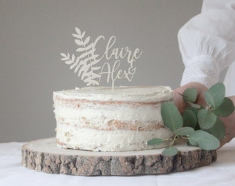 Custom Wedding Cake Topper, Floral Wedding Cake Topper, Fern Wedding Cake Topper, Wooden Wedding Cake Topper, Cake Decoration, Personalized