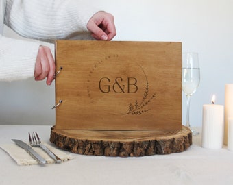 Guest Book for Wedding, Wooden Wedding Guest Book, Dark Wood Guestbook, Monogram Guest Book, Personalised Guest Book