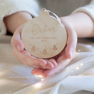 My 1st Christmas, Personalised Ornament, Personalised Gifts, Christmas 2021, Wooden Bauble, Gift for Baby, Gift for New Mum, First Christmas