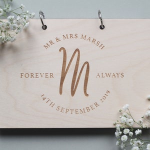 Initial Wedding Guest Book, Wood Wedding Guest Book, Monogram Guestbook, Modern Guest Book, Personalised Guest Book, Unique Guestbook image 1