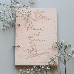 Botanical Guestbook, Botanical Wedding, Minimal Guestbook, Wedding Guest Book, Custom Guestbook, Wooden Guestbook, Modern Guestbook image 1