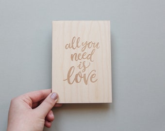 All You Need Is Love Wooden Card, Love Card, I Love You Card, Card for Wife, Card for Boyfriend, Card for Girlfriend, Gift For Her