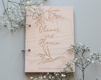 Botanical Guestbook, Botanical Wedding, Minimal Guestbook, Wedding Guest Book, Custom Guestbook, Wooden Guestbook, Modern Guestbook