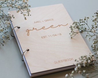 Custom Wooden Birch Photo Album Guest Book, Modern Wedding Guestbook With Simple Minimalistic Design, Custom Text and Date