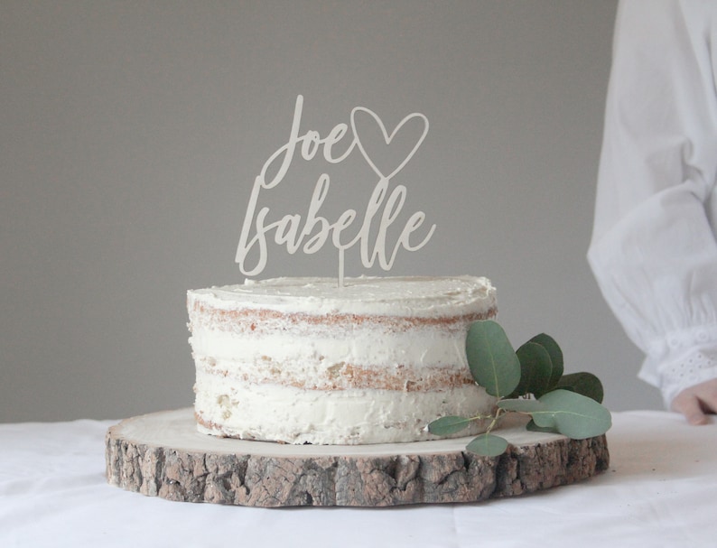 Wedding Cake Topper avec coeur et prénoms, Heart Topper, Love Heart Wedding Topper, Wooden Cake Topper, Gold Wedding Cake Topper, Cadeau image 2