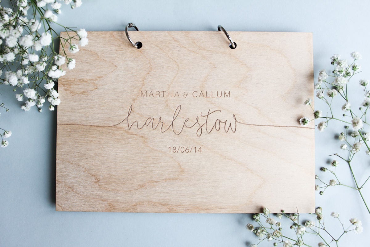 Modern Wedding Guest Book, Wooden Guestbook, Personalised Unique Guestbook