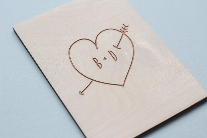 Wooden Love Card, Personalised Love Card, Wood Anniversary Card, 5th Anniversary Card Personalised Engraved Love Heart Card image 3