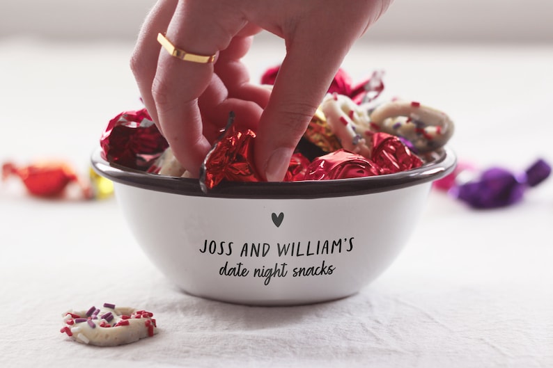 Personalised snack bowl, Valentine's day gift for her, gift for boyfriend, gift for him, engraved bowl, personalised bowl, date night bowl image 5