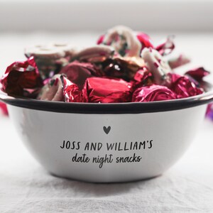 Personalised snack bowl, Valentine's day gift for her, gift for boyfriend, gift for him, engraved bowl, personalised bowl, date night bowl image 3