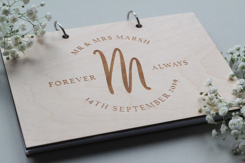 Initial Wedding Guest Book, Wood Wedding Guest Book, Monogram Guestbook, Modern Guest Book, Personalised Guest Book, Unique Guestbook image 4