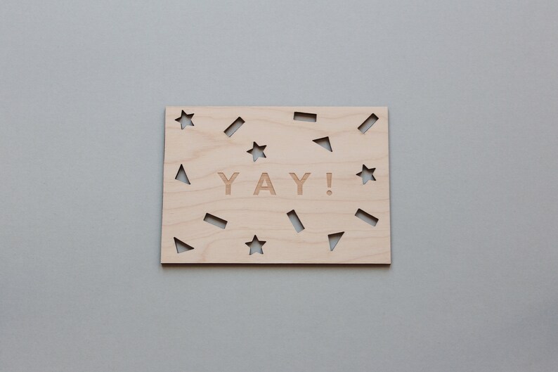 YAY Celebration Wooden Postcard Laser Cut Wood Card, Wood Postcard, Wooden Card, Gift for Her, Gift for Him, Birthday Card image 2