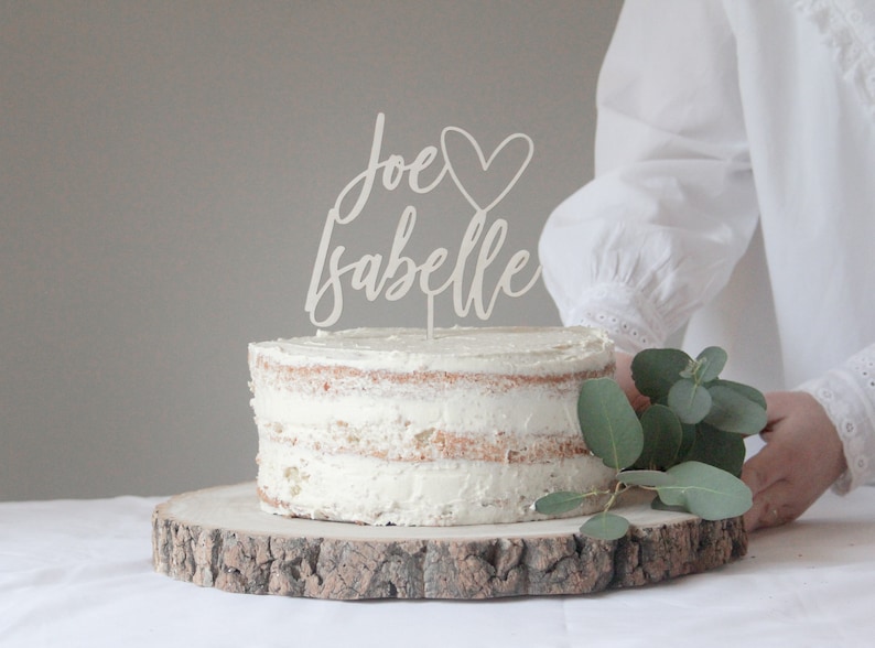 Wedding Cake Topper With Heart And First Names, Heart Topper, Love Heart Wedding Topper, Wooden Cake Topper, Gold Wedding Cake Topper, Gift 