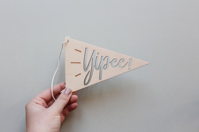 Yipee Pennant Card Funny Birthday Card, Birthday Card, Wood Cut Card, Wooden Postcard, Gift for Him, Gift for Her, Card for Her image 2