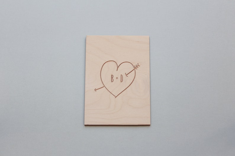 Wooden Love Card, Personalised Love Card, Wood Anniversary Card, 5th Anniversary Card Personalised Engraved Love Heart Card image 2