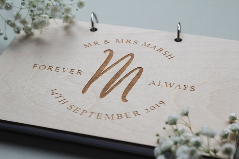 Initial Wedding Guest Book, Wood Wedding Guest Book, Monogram Guestbook, Modern Guest Book, Personalised Guest Book, Unique Guestbook image 5