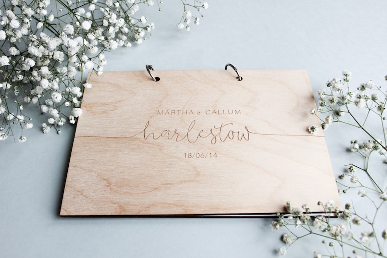 Modern Wedding Guest Book, Wooden Wedding Guest Book, Wooden Guestbook, Modern Guest Book, Personalised Guest Book, Unique Wedding Guestbook image 2