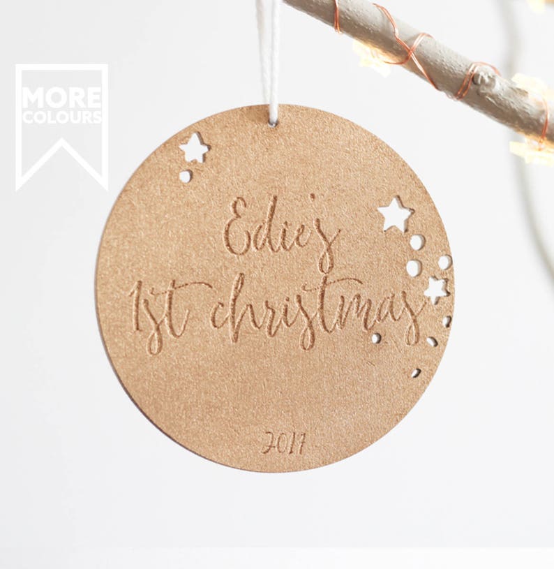 Our First Christmas Photo Ornament With Custom Wood Tag