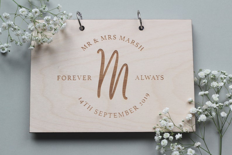 Initial Wedding Guest Book, Wood Wedding Guest Book, Monogram Guestbook, Modern Guest Book, Personalised Guest Book, Unique Guestbook image 1