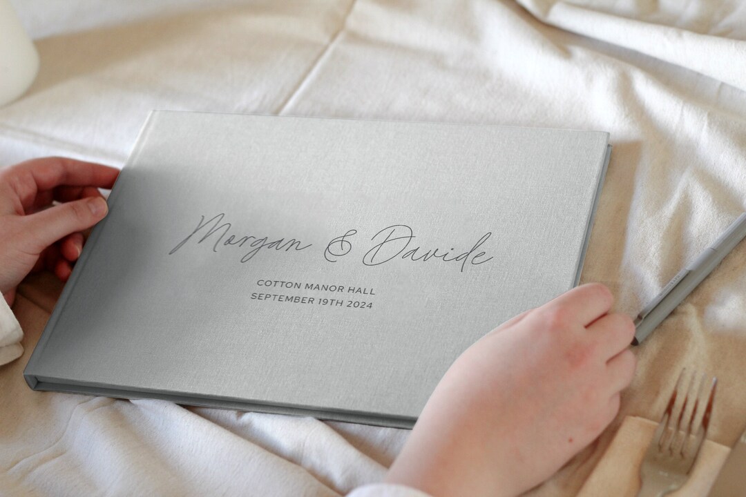 Linen Wedding Guestbook, Modern Wedding Guest Book, Printed Guestbook