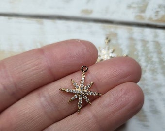 Sunburst Pave CZ's 14mm Gold Plated Jewellery Findings Charms - Bohoseason