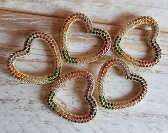Golden Heart Multicolored CZ's Pendant 26mm Jewellery Findings Charms - Bohoseason
