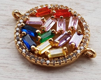 Beautiful Multicolored Golden Connector Pendants Pave CZ's 24mm Jewellery Findings Charms - Bohoseason
