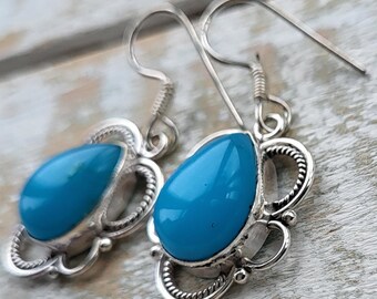 Blue Chalcedony Gemstone Earrings Teardrop Shaped Drops Pierced - BOHOSEASON