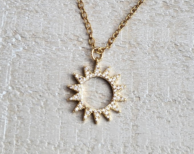 Featured listing image: Sun Cz's Pendant Chain Necklace 18k Gold Plated - BOHOSEASON