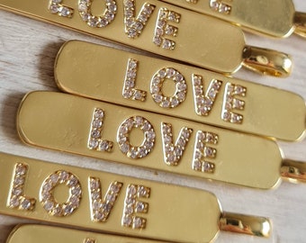Love Golden Rectangular Pendant Clear Pave CZ's 55mm Jewellery Findings Charms - Bohoseason