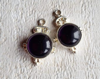 1 Pair Amethyst Pendants Round 925 Silver Plated Jewellery Making Earrings Findings - BOHOSEASON