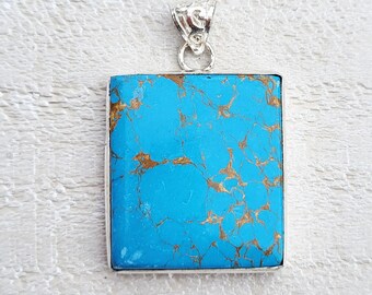 Large Blue Magnesite Gemstone Pendants 925 Silver Plated - BOHOSEASON