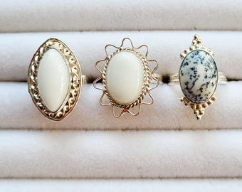Gemstone Rings White Agate Sodalite 925 Silver Plated Sizes Vary- Bohoseason