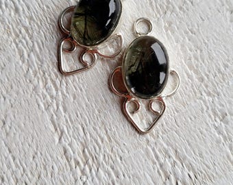 2 x Rutilated Quartz Pendants Oval Jewellery Making Findings - BOHOSEASON