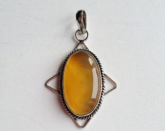 Honey Agate Gemstone Oval Pendant Necklace 925 Silver Plated - BOHOSEASON