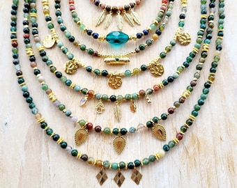 Indian Agate Necklace 18k Gold Plated Beads Pendant Charms - BOHOSEASON