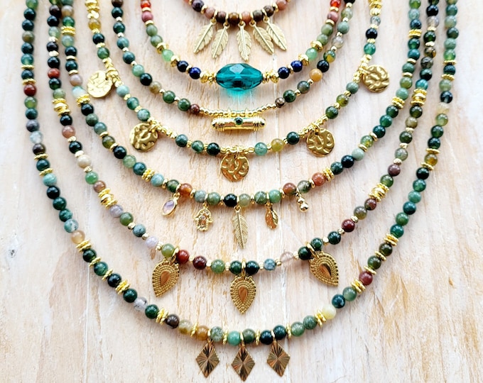 Featured listing image: Indian Agate Necklace 18k Gold Plated Beads Pendant Charms - BOHOSEASON