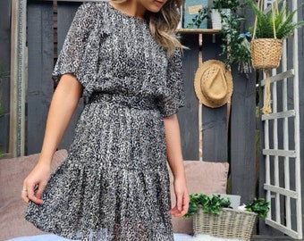 Black and White Print Festival Boho Summer Dress Low Back A-line - Bohoseason