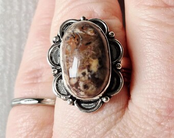 Gemstone Ring Brown Cappuccino Jasper 925 Silver Plated 8.5/Q.5 - Bohoseason