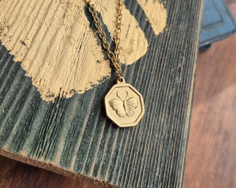 Butterfly Pendant Necklace 14k Gold Plated Hexagonal - BOHOSEASON