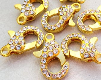 Large Gold Plated Rhinestone Lobster Fastening 20mm Jewellery Findings - Bohoseason