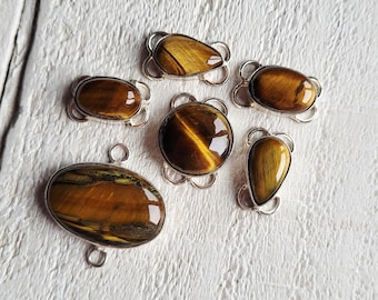 Tiger Iron Connectors Tigers Eye Brown Jewellery Making Findings 925 Silver Plated Choose - BOHOSEASON