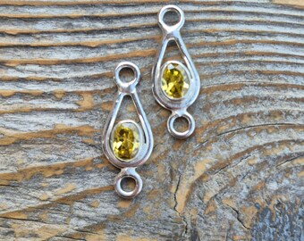 Yellow Faceted Connector 925 Silver Plated Teardrop Oval Jewellery Making Findings - BOHOSEASON