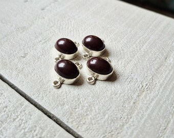 Brown Onyx Gemstone Connectors Oval 925 Silver Plated Choose - BOHOSEASON