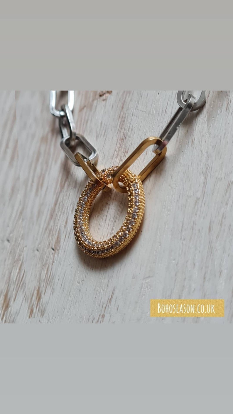 BOHOSEASON Silver Gold Paperclip Chain Necklace Pave Carabiner Neckmess Layered Necklace