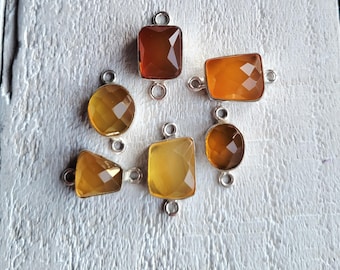 Citrine Faceted Gemstone Connectors 925 Silver Plated Orange Yellows Choose - BOHOSEASON