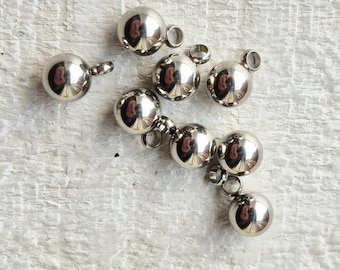 10pcs Stainless Steel Ring Ball Charm 9mm Textured Silver Jewellery Findings Charms - Bohoseason